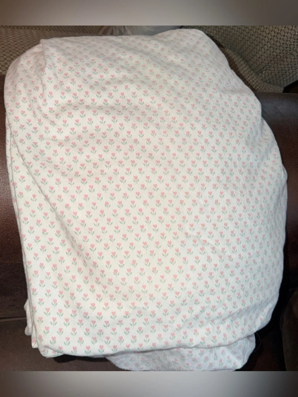STEVENS FLANNEL FITTED sheet Full Size white pink HEARTS green Flower FLORAL USA